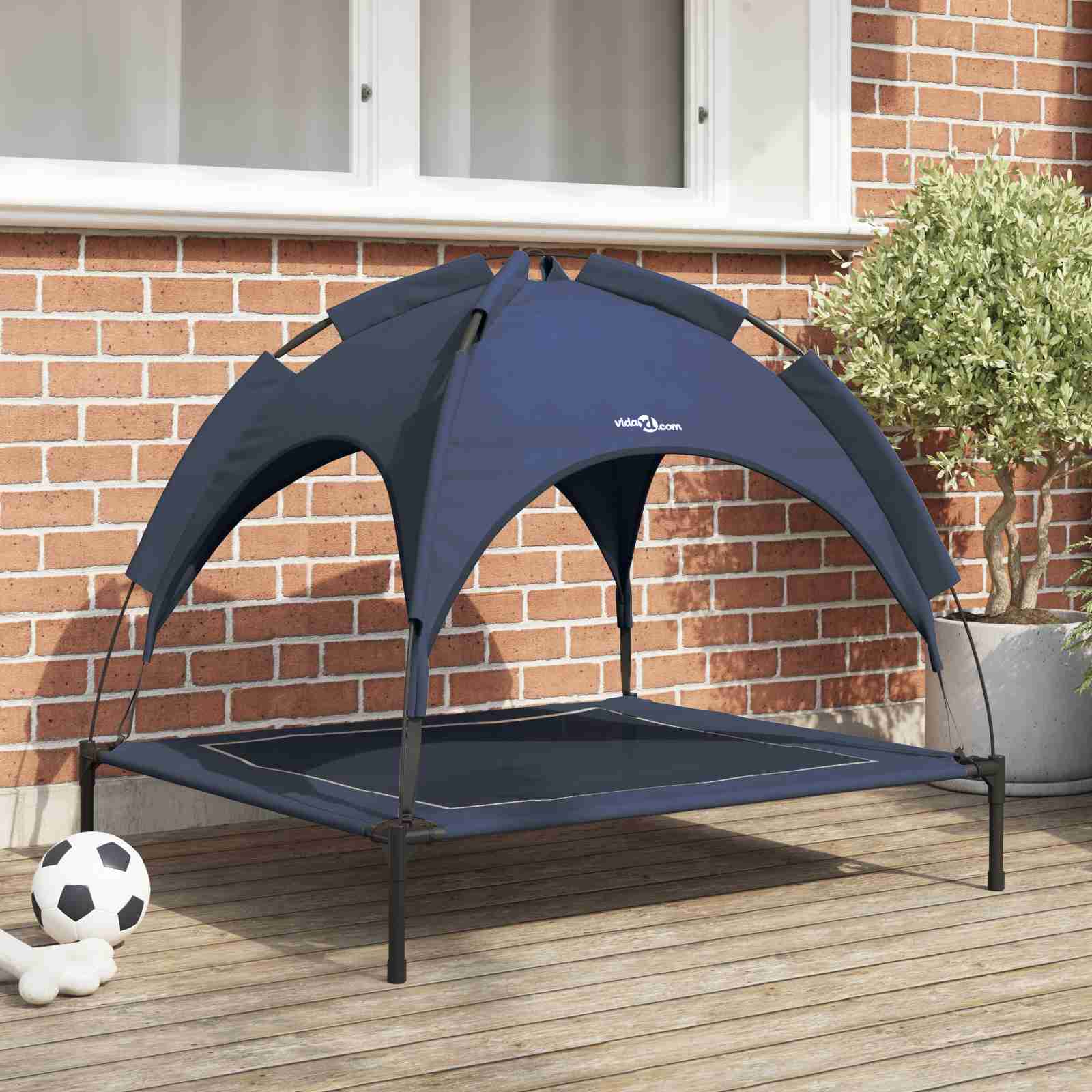 erhöhtes Hundebett mit abnehmbarem Dach Marineblau L Stahl