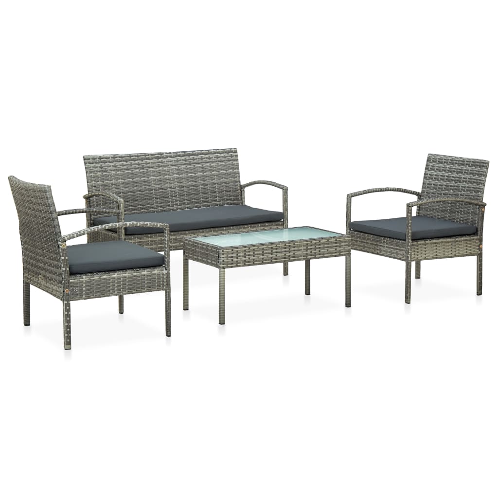 4-tlg. Garten-Lounge-Set mit Auflagen Poly Rattan Grau 4-tlg. Garten-Lounge-Set mit Auflagen Poly Rattan Grau