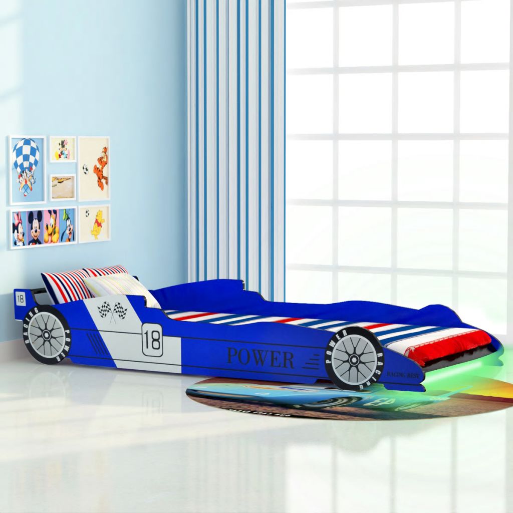 Kinderbett mit LED im Rennwagen-Design 90 x 200 cm Blau Kinderbett mit LED im Rennwagen-Design 90 x 200 cm Blau