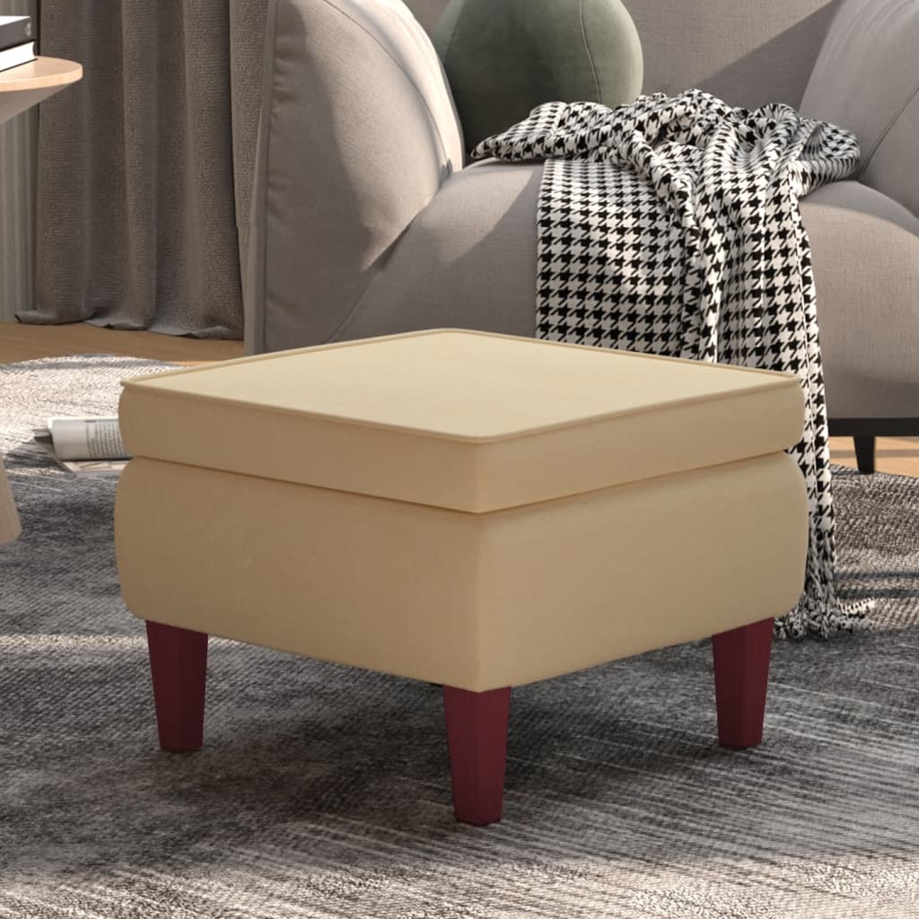 Hocker mit Holzbeinen Creme Samt Hocker mit Holzbeinen Creme Samt