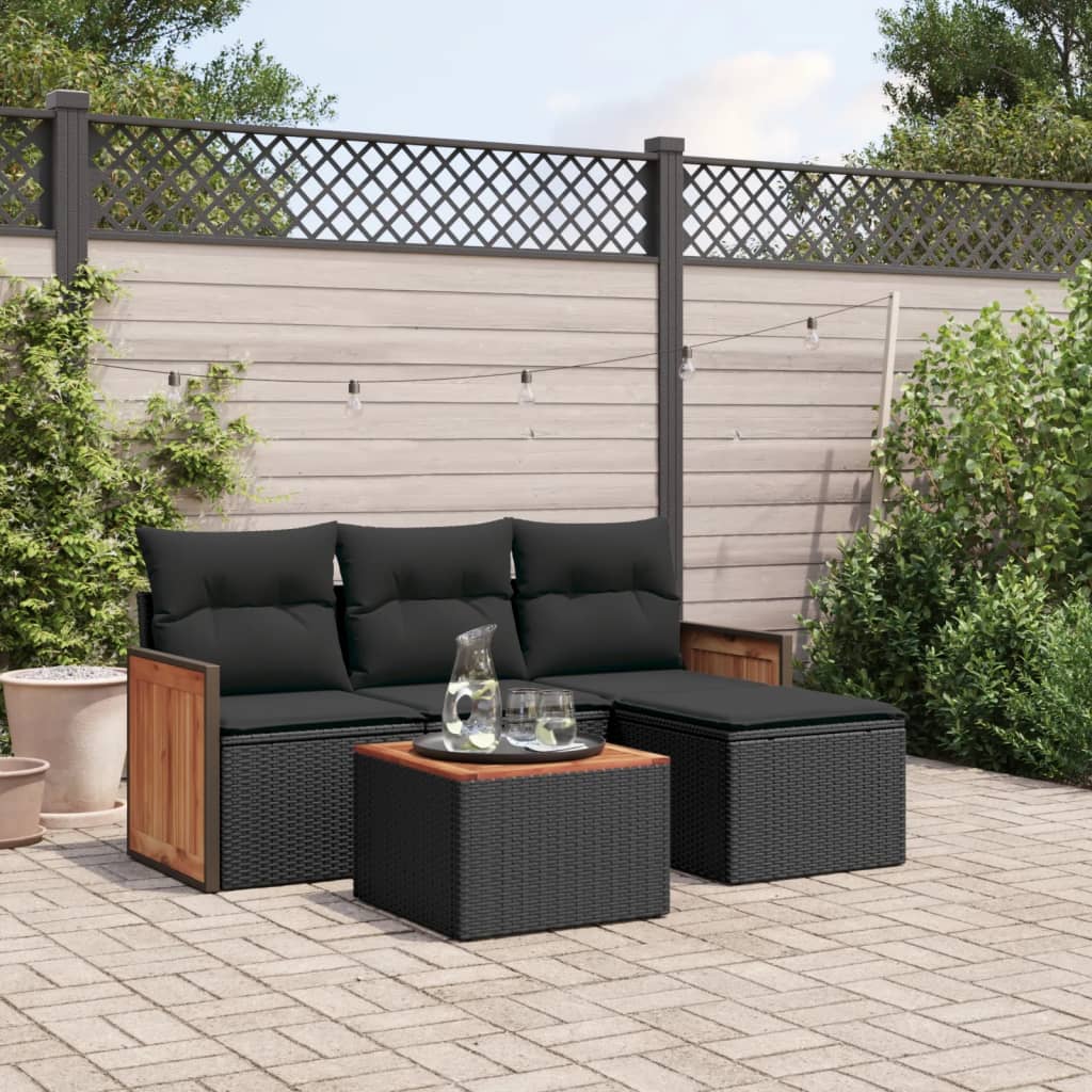 5-tlg. Garten-Sofagarnitur mit Kissen Schwarz Poly Rattan 5-tlg. Garten-Sofagarnitur mit Kissen Schwarz Poly Rattan