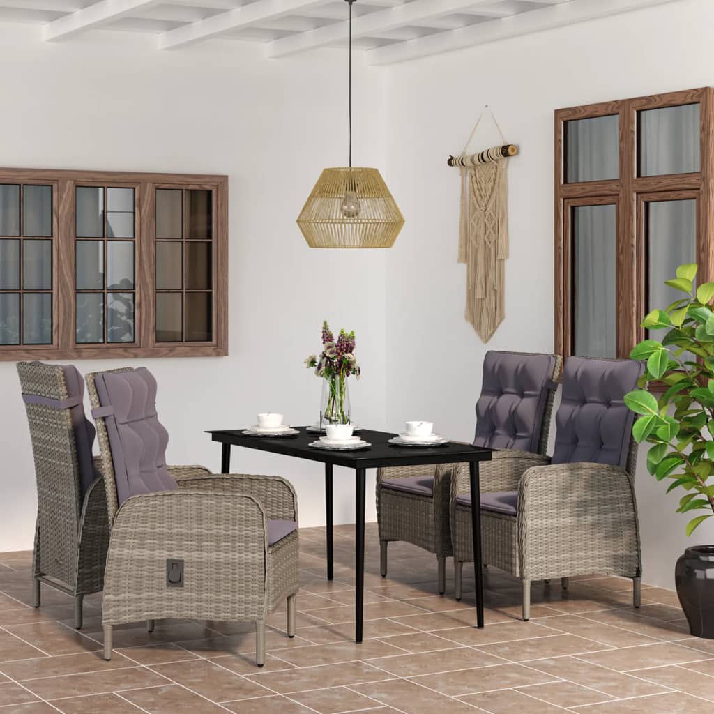 5-tlg. Garten-Essgruppe mit Kissen Grau und Schwarz 5-tlg. Garten-Essgruppe mit Kissen Grau und Schwarz