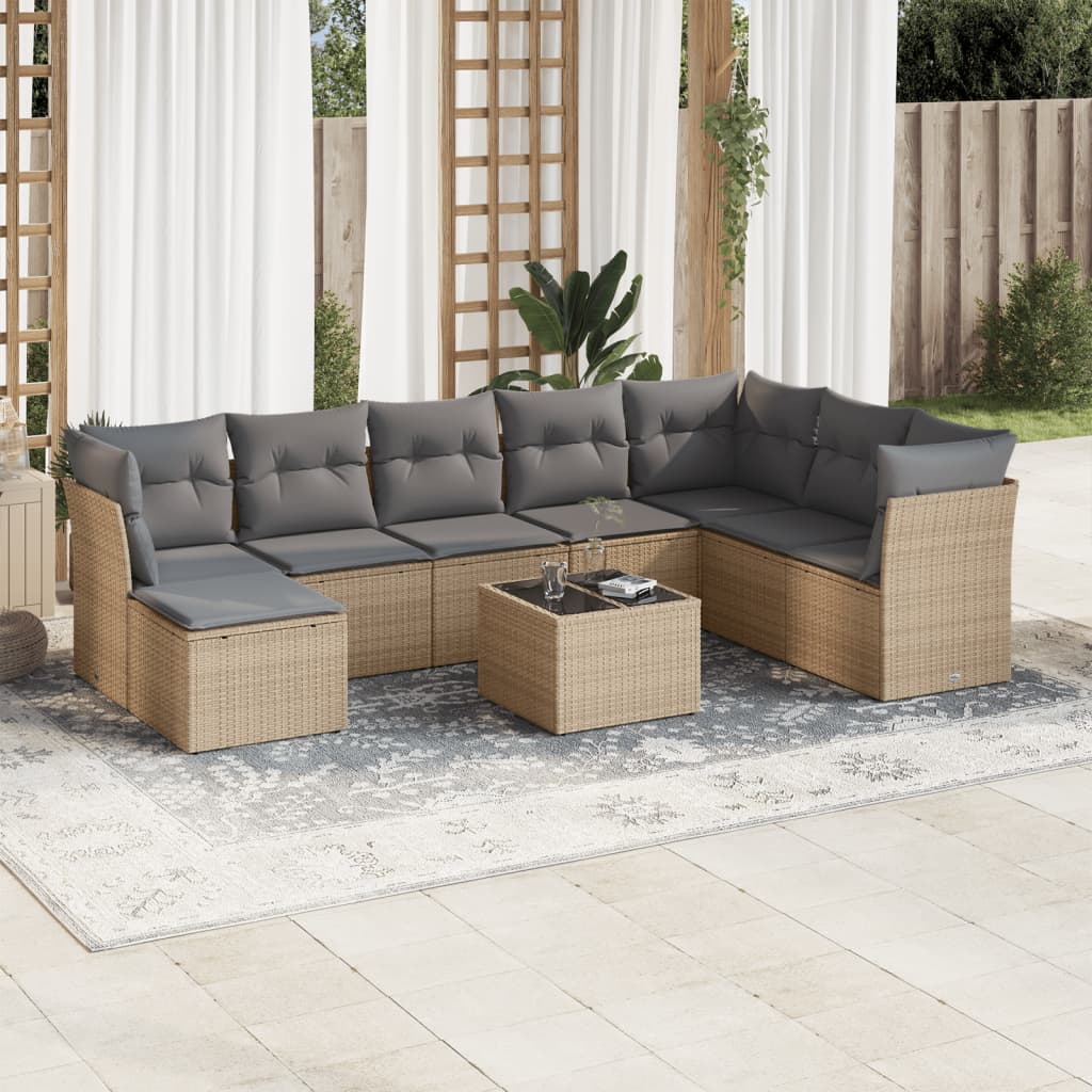 9-tlg. Garten-Sofagarnitur mit Kissen Beige Poly Rattan 9-tlg. Garten-Sofagarnitur mit Kissen Beige Poly Rattan