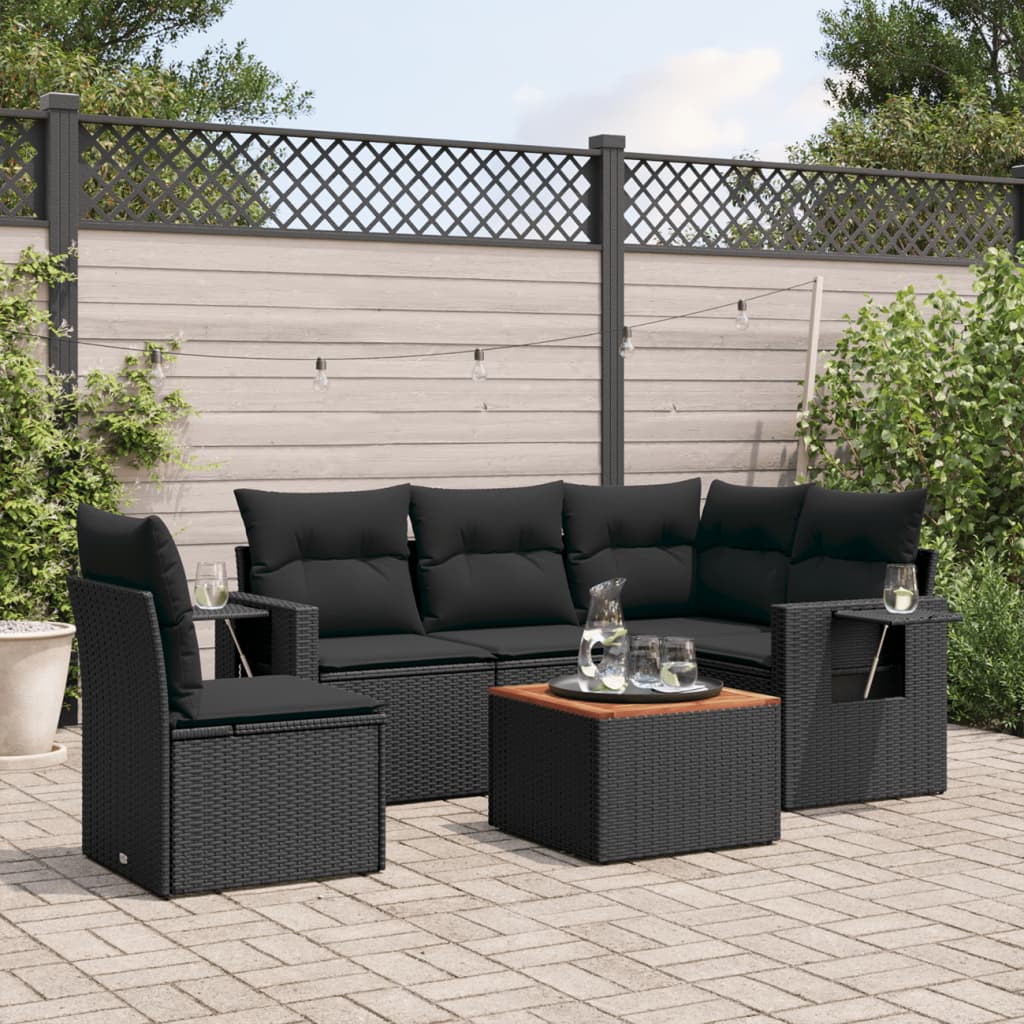 6-tlg. Garten-Sofagarnitur mit Kissen Schwarz Poly Rattan 6-tlg. Garten-Sofagarnitur mit Kissen Schwarz Poly Rattan