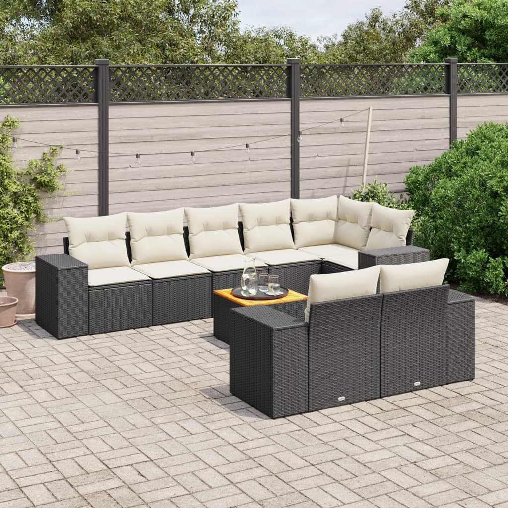 9-tlg. Garten-Sofagarnitur mit Kissen Schwarz Poly Rattan 9-tlg. Garten-Sofagarnitur mit Kissen Schwarz Poly Rattan