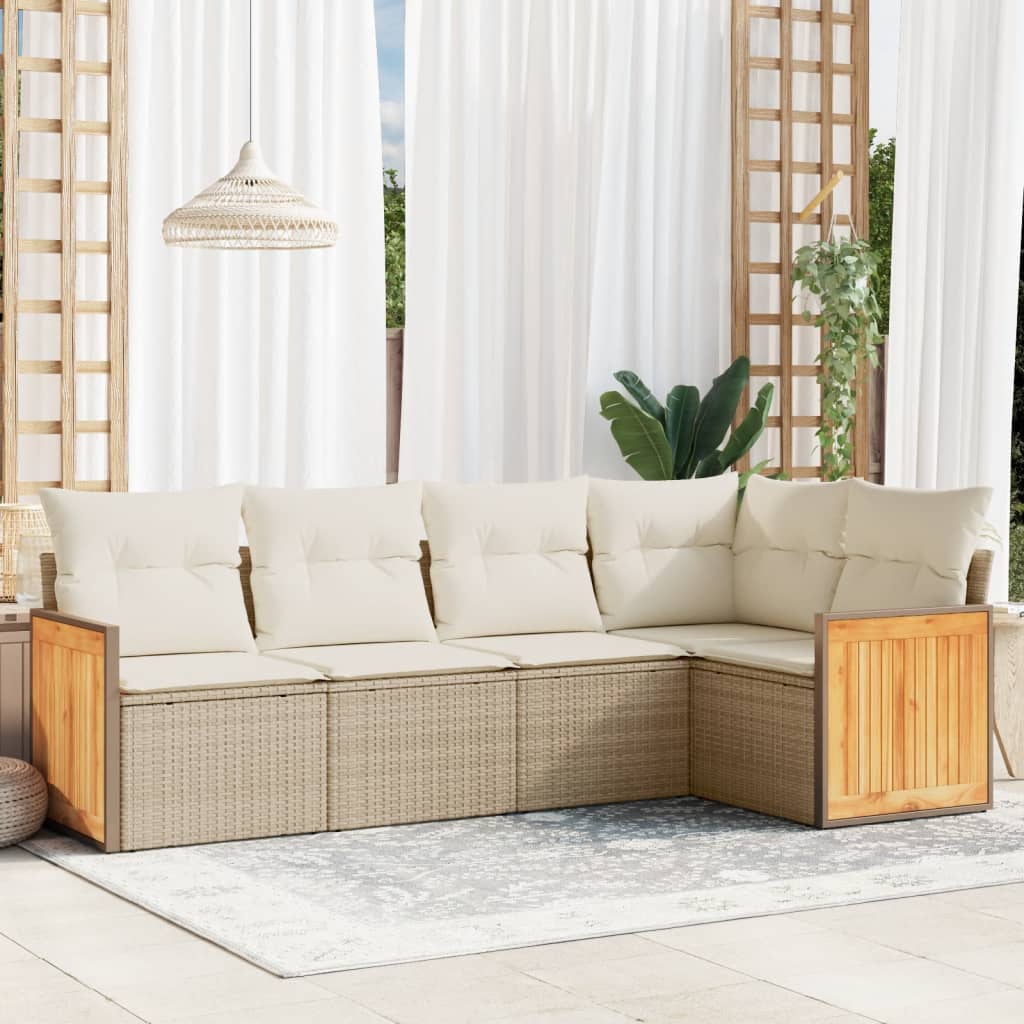 5-tlg. Garten-Sofagarnitur mit Kissen Beige Poly Rattan 5-tlg. Garten-Sofagarnitur mit Kissen Beige Poly Rattan