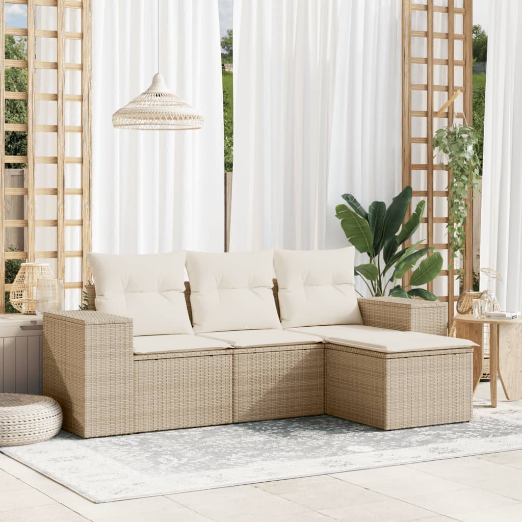 4-tlg. Garten-Sofagarnitur mit Kissen Beige Poly Rattan 4-tlg. Garten-Sofagarnitur mit Kissen Beige Poly Rattan