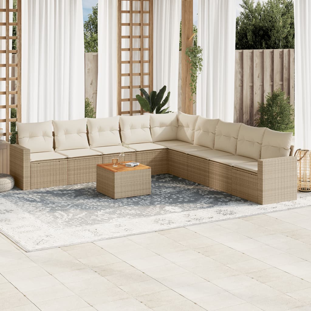 10-tlg. Garten-Sofagarnitur mit Kissen Beige Poly Rattan 10-tlg. Garten-Sofagarnitur mit Kissen Beige Poly Rattan