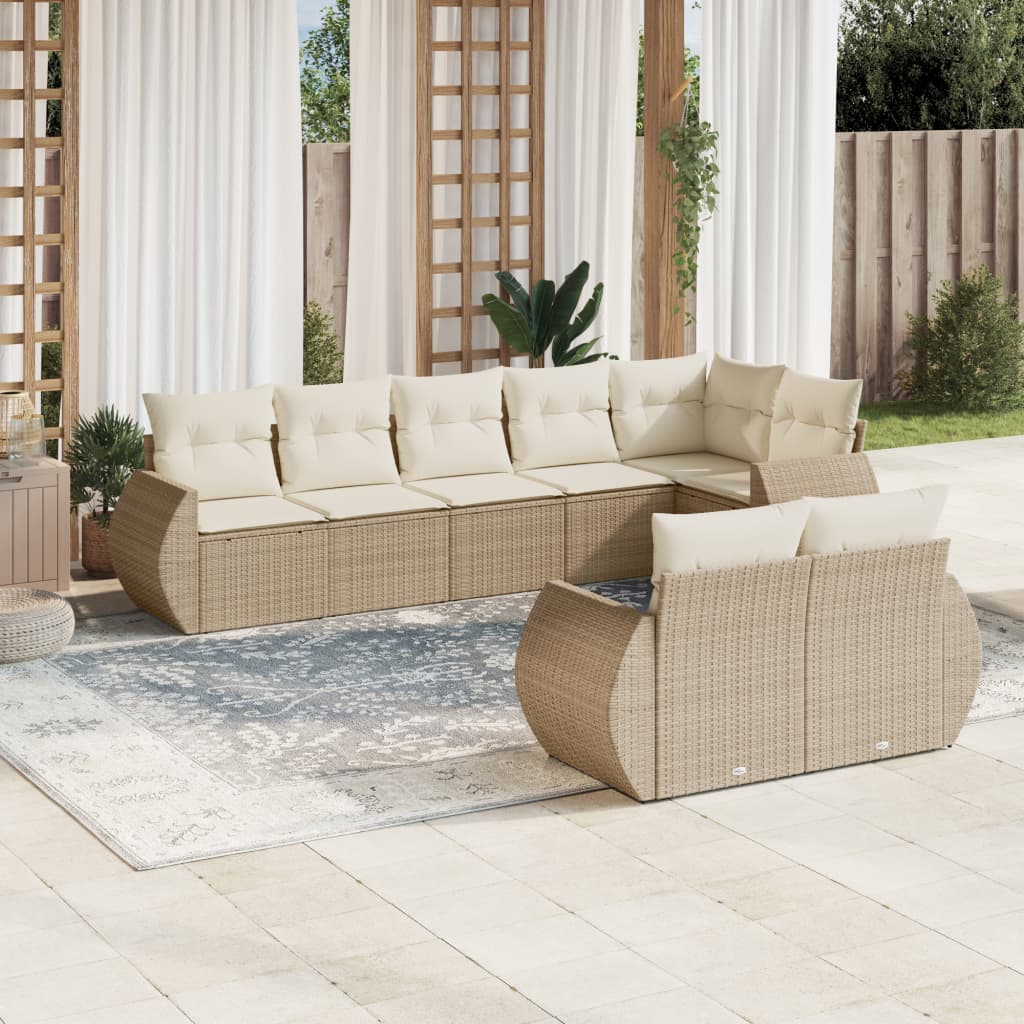 8-tlg. Garten-Sofagarnitur mit Kissen Beige Poly Rattan 8-tlg. Garten-Sofagarnitur mit Kissen Beige Poly Rattan