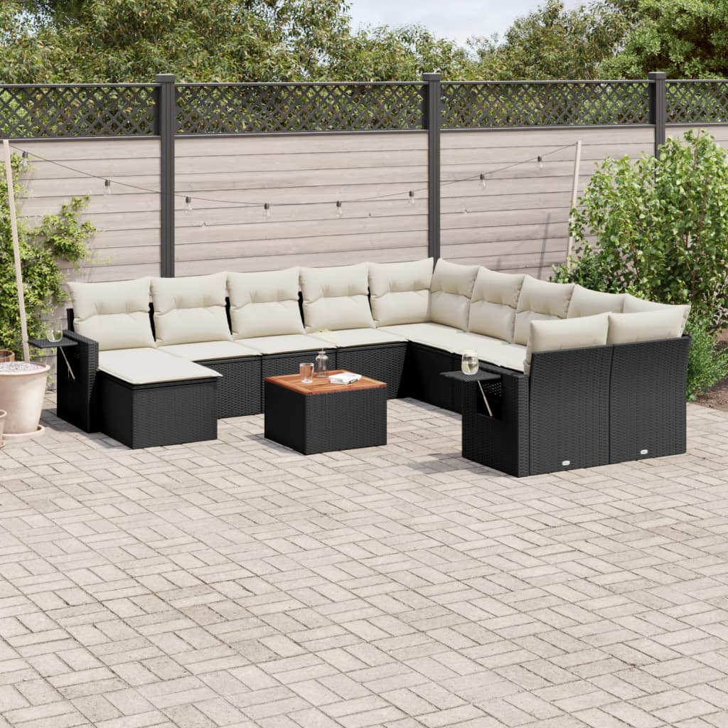 14-tlg. Garten-Sofagarnitur mit Kissen Schwarz Poly Rattan