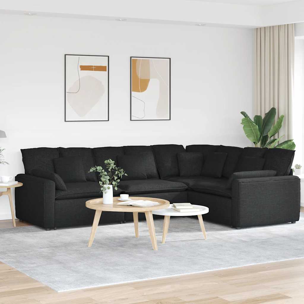 Modulares Sofa mit Kissen Stoff Schwarz Modulares Sofa mit Kissen Stoff Schwarz