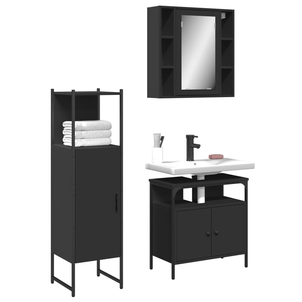 3-tlg. Badmöbel-Set Schwarz Holzwerkstoff 3-tlg. Badmöbel-Set Schwarz Holzwerkstoff