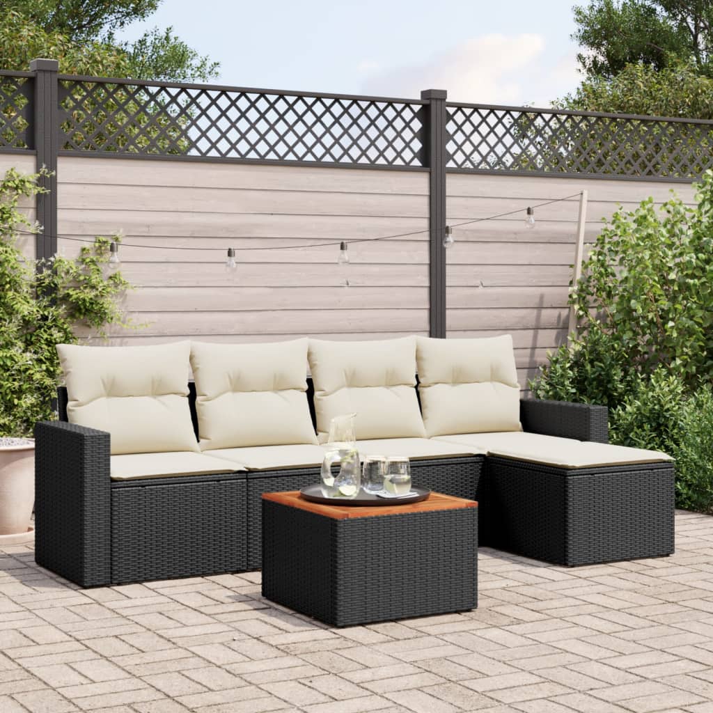 6-tlg. Garten-Sofagarnitur mit Kissen Schwarz Poly Rattan 6-tlg. Garten-Sofagarnitur mit Kissen Schwarz Poly Rattan