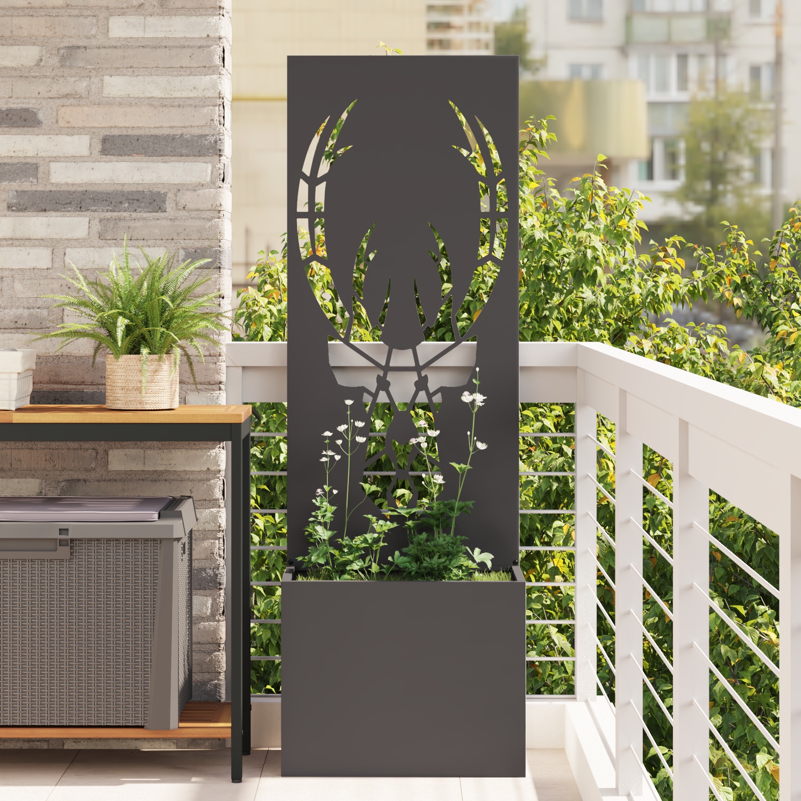 Blumentopf mit dekorativem Paneel Schwarz 50 x 140 cm Blumentopf mit dekorativem Paneel Schwarz 50 x 140 cm