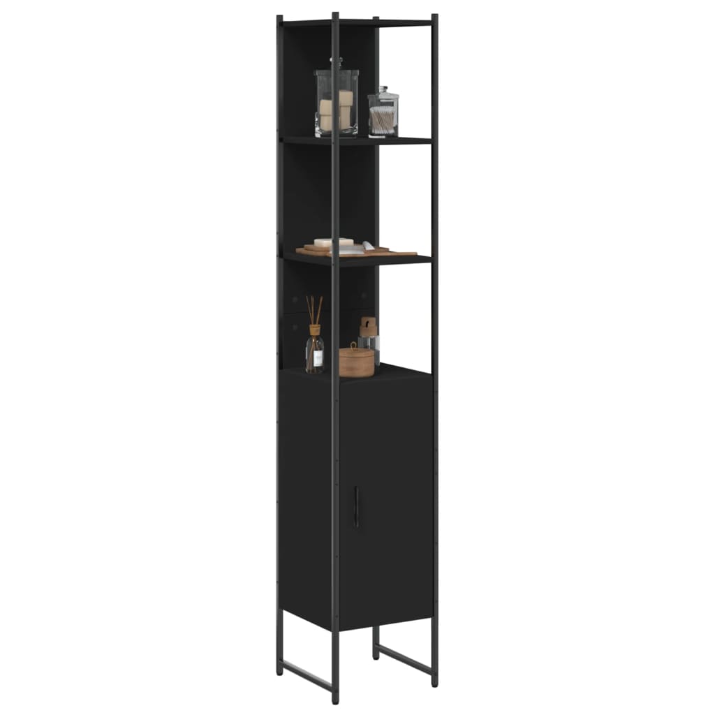 Badschrank Schwarz 33x33x185,5 cm Holzwerkstoff Badschrank Schwarz 33x33x185,5 cm Holzwerkstoff