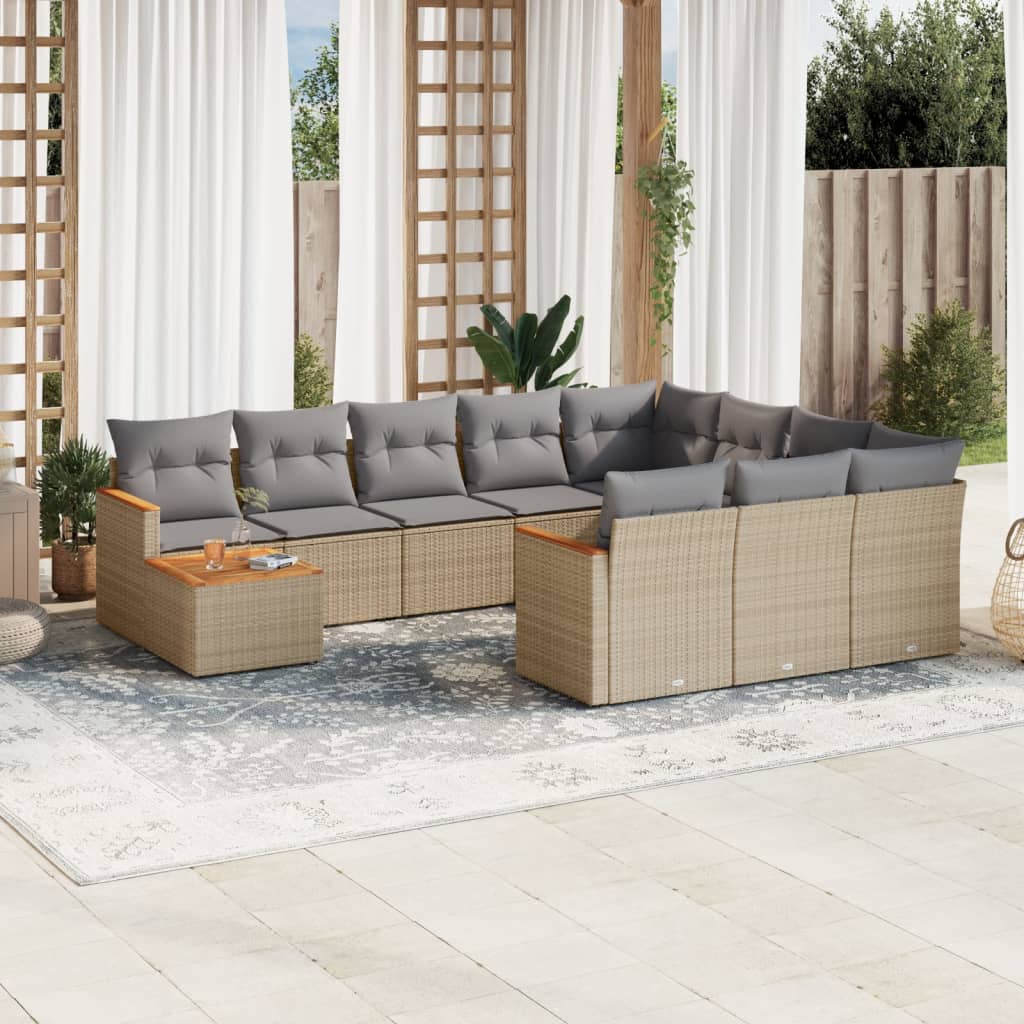 11-tlg. Garten-Sofagarnitur mit Kissen Beige Poly Rattan 11-tlg. Garten-Sofagarnitur mit Kissen Beige Poly Rattan
