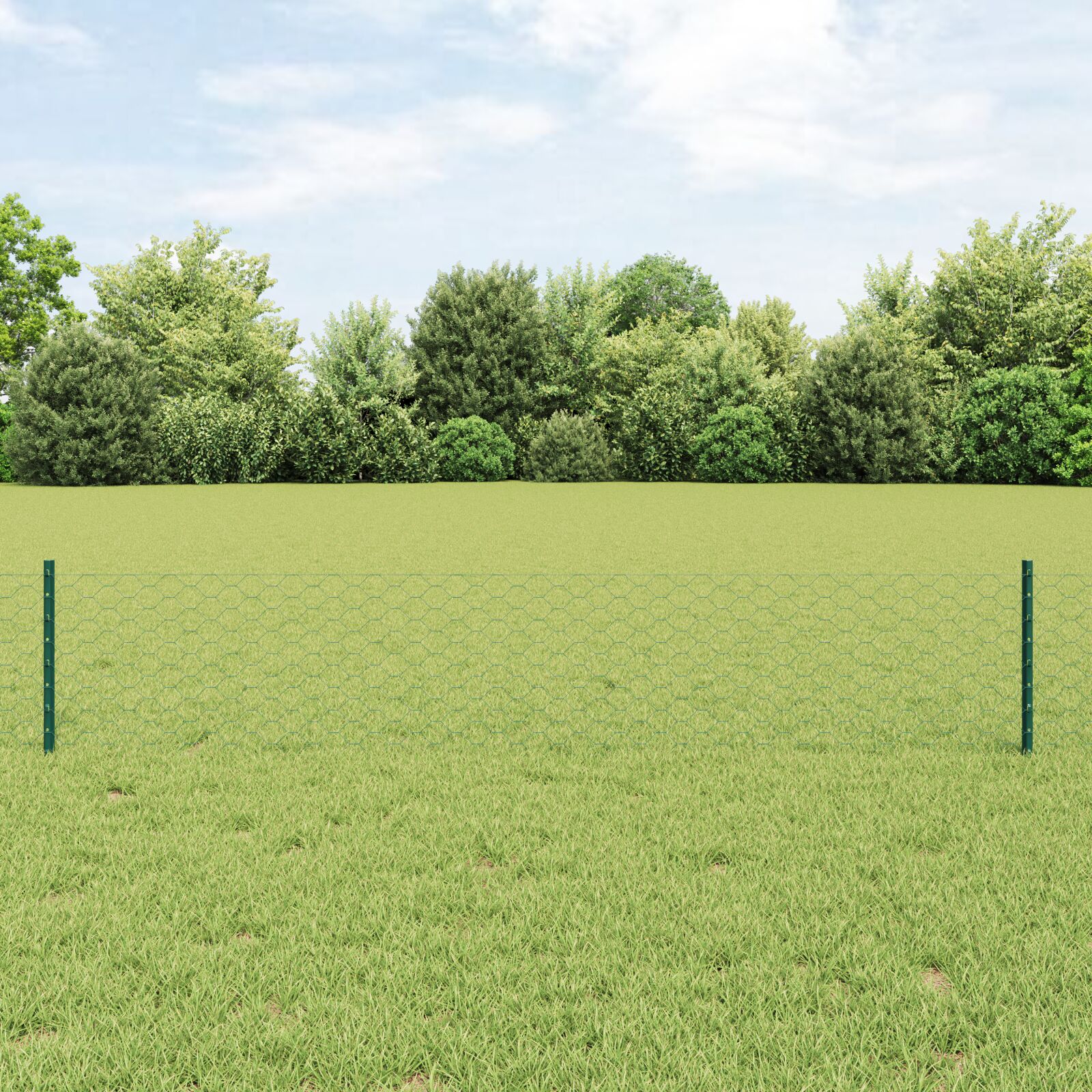 Zaunpfosten 11 Stück U-Kanal Grün 40 cm Stahl, Sechseckzaun Grün 0.4x25 m Stahl