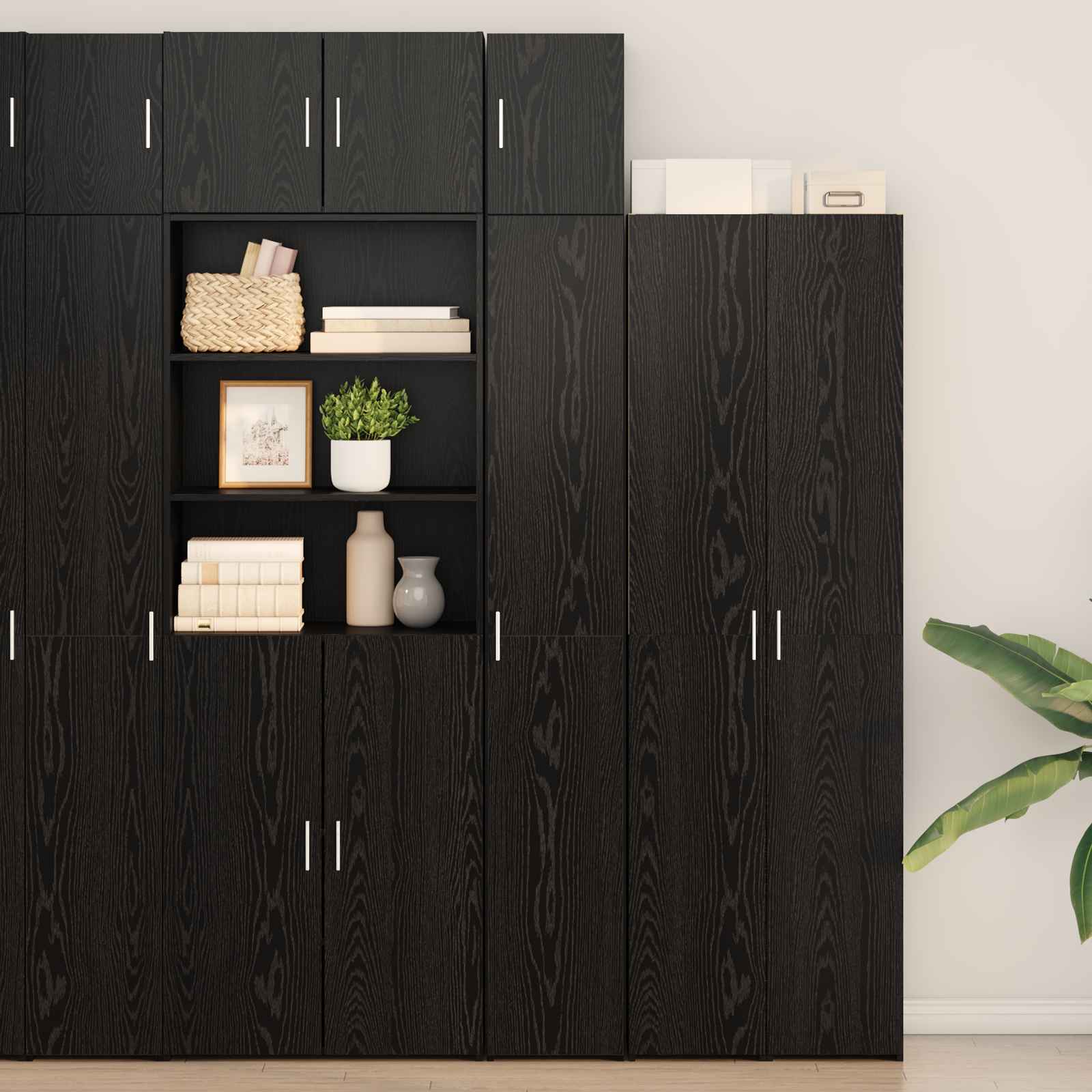 Slim Storage Cabinet Schwarz Eiche 30x42.5x225 cm Holzwerkstoff