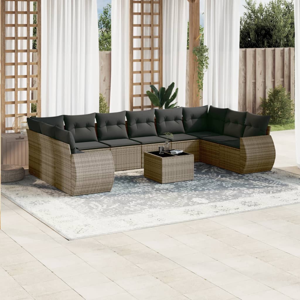 11-tlg. Garten-Sofagarnitur mit Kissen Grau Poly Rattan 11-tlg. Garten-Sofagarnitur mit Kissen Grau Poly Rattan