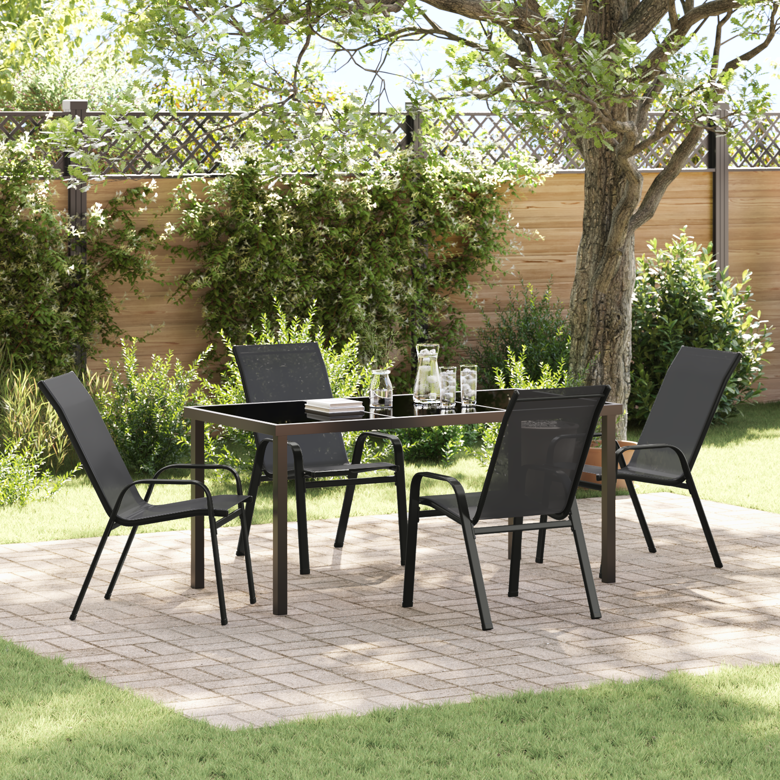 5-teilige Garten Essgruppe Schwarz Textilene und Stahl 5-teilige Garten Essgruppe Schwarz Textilene und Stahl