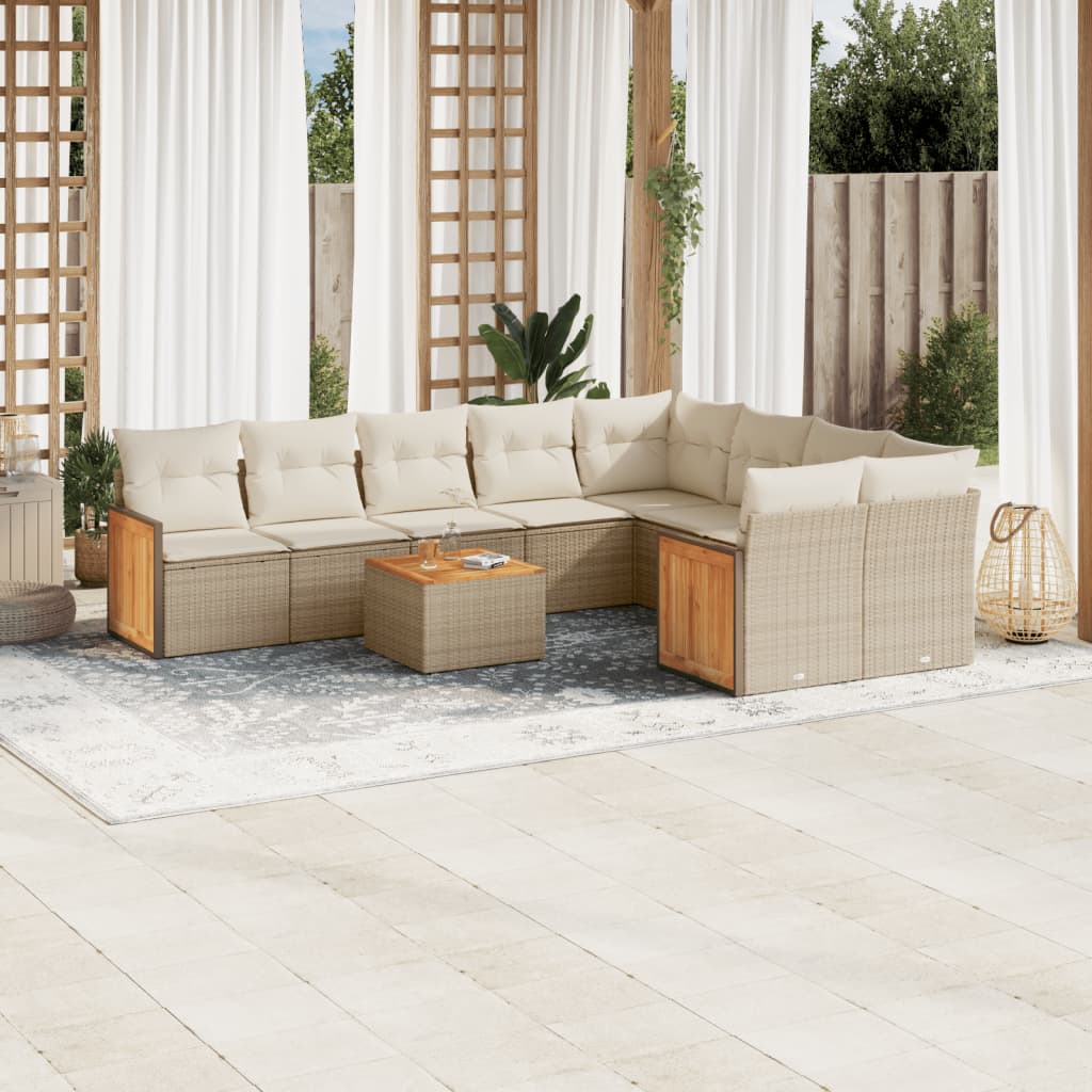 10-tlg. Garten-Sofagarnitur mit Kissen Beige Poly Rattan 10-tlg. Garten-Sofagarnitur mit Kissen Beige Poly Rattan