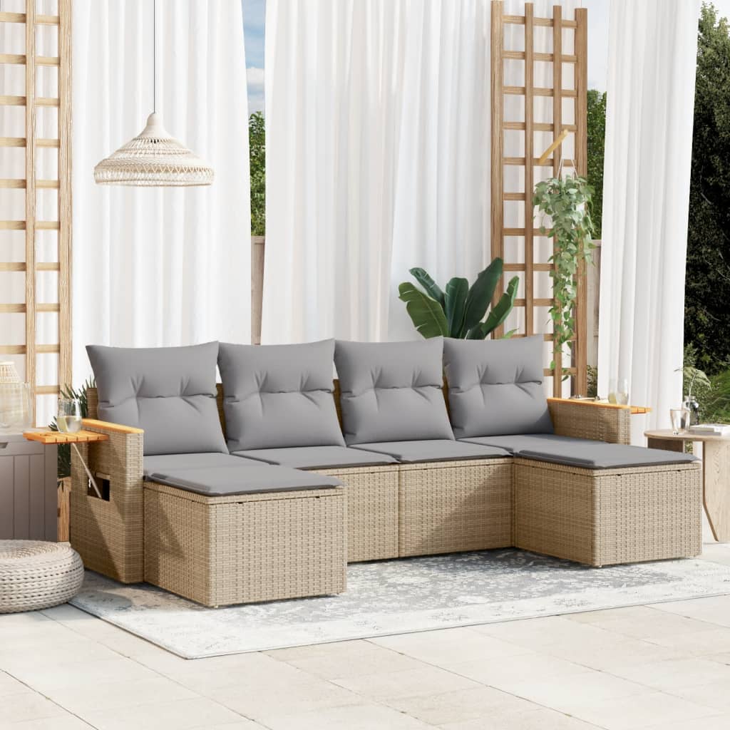 6-tlg. Garten-Sofagarnitur mit Kissen Beige Poly Rattan 6-tlg. Garten-Sofagarnitur mit Kissen Beige Poly Rattan