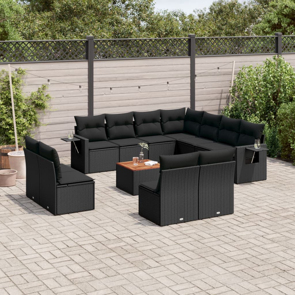12-tlg. Garten-Sofagarnitur mit Kissen Schwarz Poly Rattan 12-tlg. Garten-Sofagarnitur mit Kissen Schwarz Poly Rattan