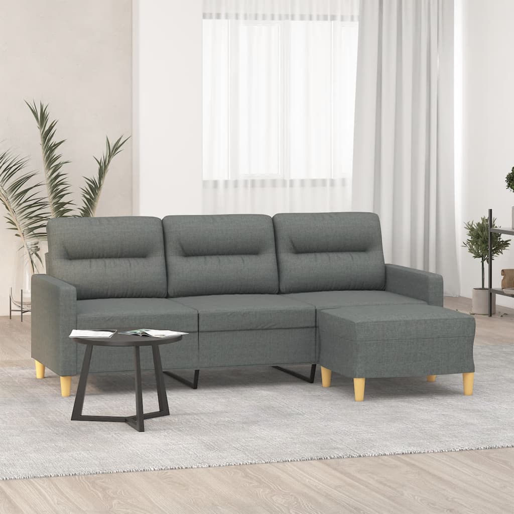 3-Sitzer-Sofa mit Hocker Dunkelgrau 180 cm Stoff 3-Sitzer-Sofa mit Hocker Dunkelgrau 180 cm Stoff