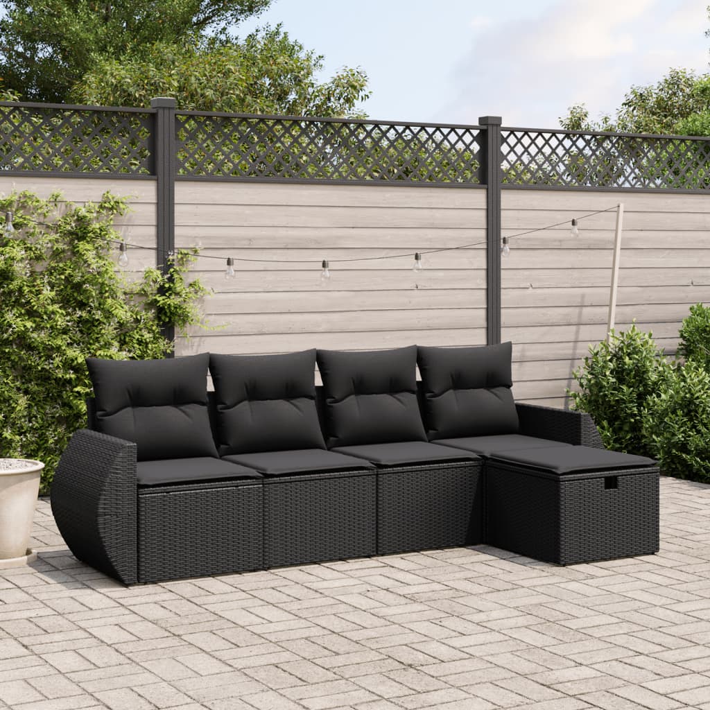 5-tlg. Garten-Sofagarnitur mit Kissen Schwarz Poly Rattan 5-tlg. Garten-Sofagarnitur mit Kissen Schwarz Poly Rattan