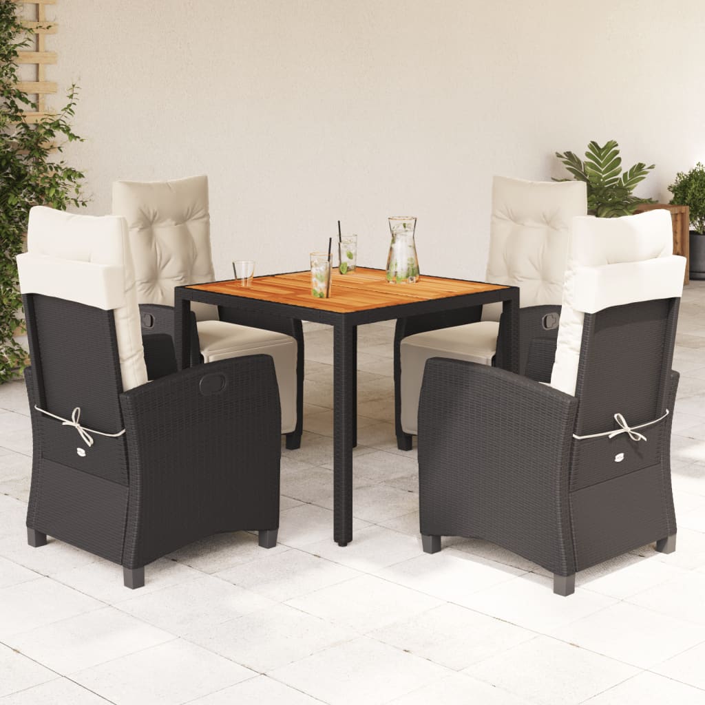 5-tlg. Garten-Essgruppe mit Kissen Schwarz Poly Rattan 5-tlg. Garten-Essgruppe mit Kissen Schwarz Poly Rattan