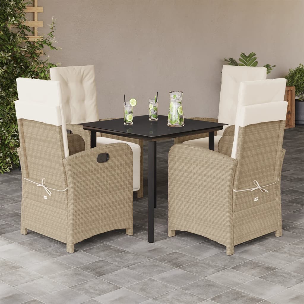 5-tlg. Garten-Essgruppe mit Kissen Beige Poly Rattan 5-tlg. Garten-Essgruppe mit Kissen Beige Poly Rattan