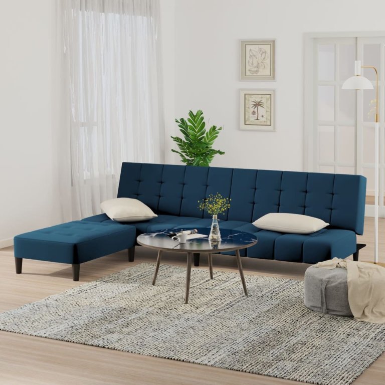 Schlafsofa 2-Sitzer mit Hocker Blau Samt Schlafsofa 2-Sitzer mit Hocker Blau Samt