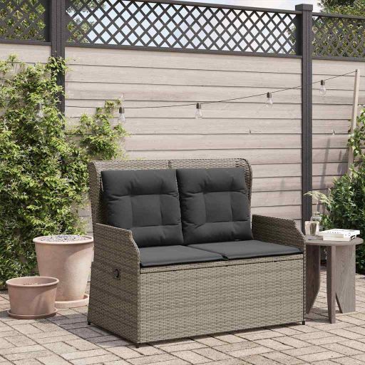 Gartenbank mit Kissen Grau Poly Rattan Gartenbank mit Kissen Grau Poly Rattan