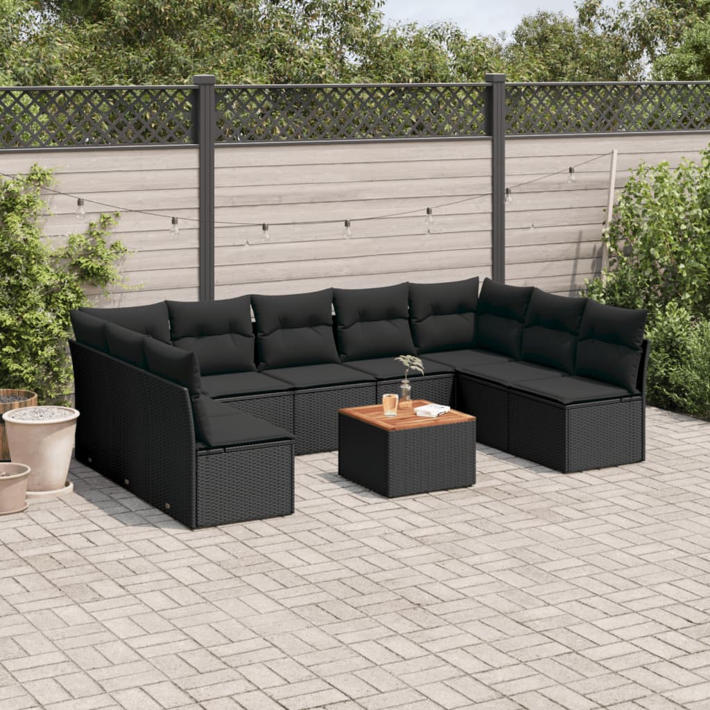 10-tlg. Garten-Sofagarnitur mit Kissen Schwarz Poly Rattan 10-tlg. Garten-Sofagarnitur mit Kissen Schwarz Poly Rattan