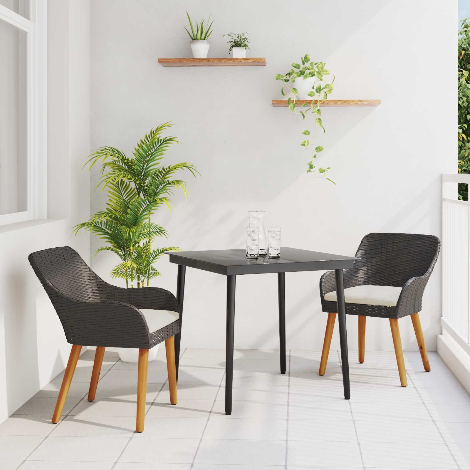3-teiliges Garten Essset Schwarz Poly Rattan 3-teiliges Garten Essset Schwarz Poly Rattan