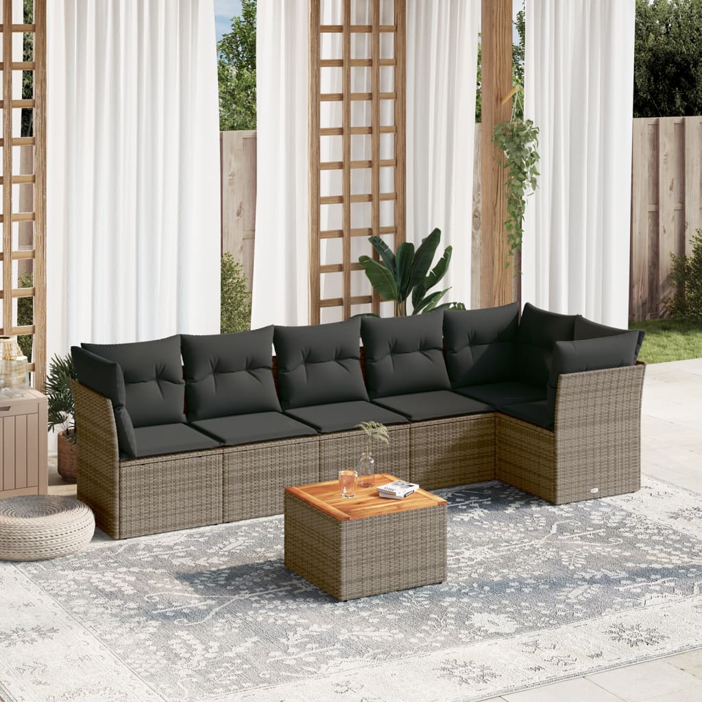 7-tlg. Garten-Sofagarnitur mit Kissen Grau Poly Rattan 7-tlg. Garten-Sofagarnitur mit Kissen Grau Poly Rattan