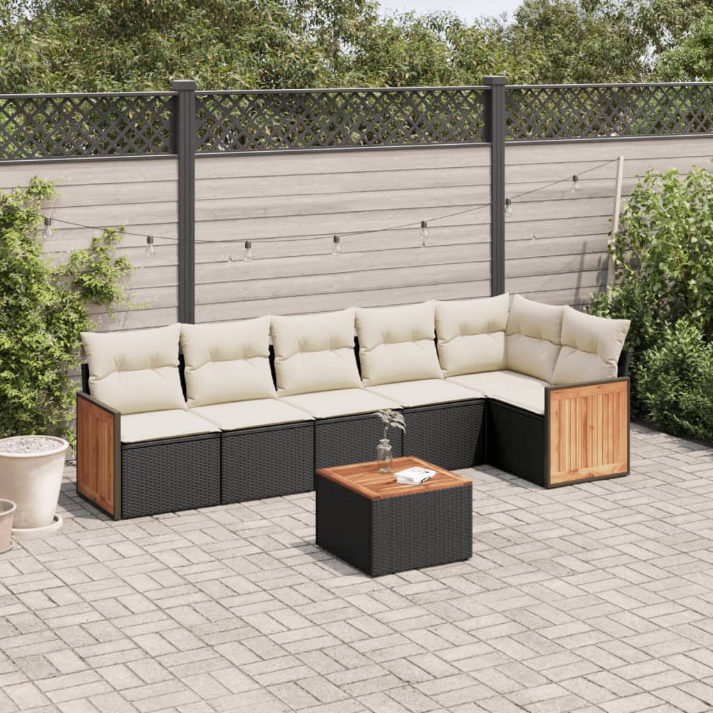 7-tlg. Garten-Sofagarnitur mit Kissen Schwarz Poly Rattan 7-tlg. Garten-Sofagarnitur mit Kissen Schwarz Poly Rattan