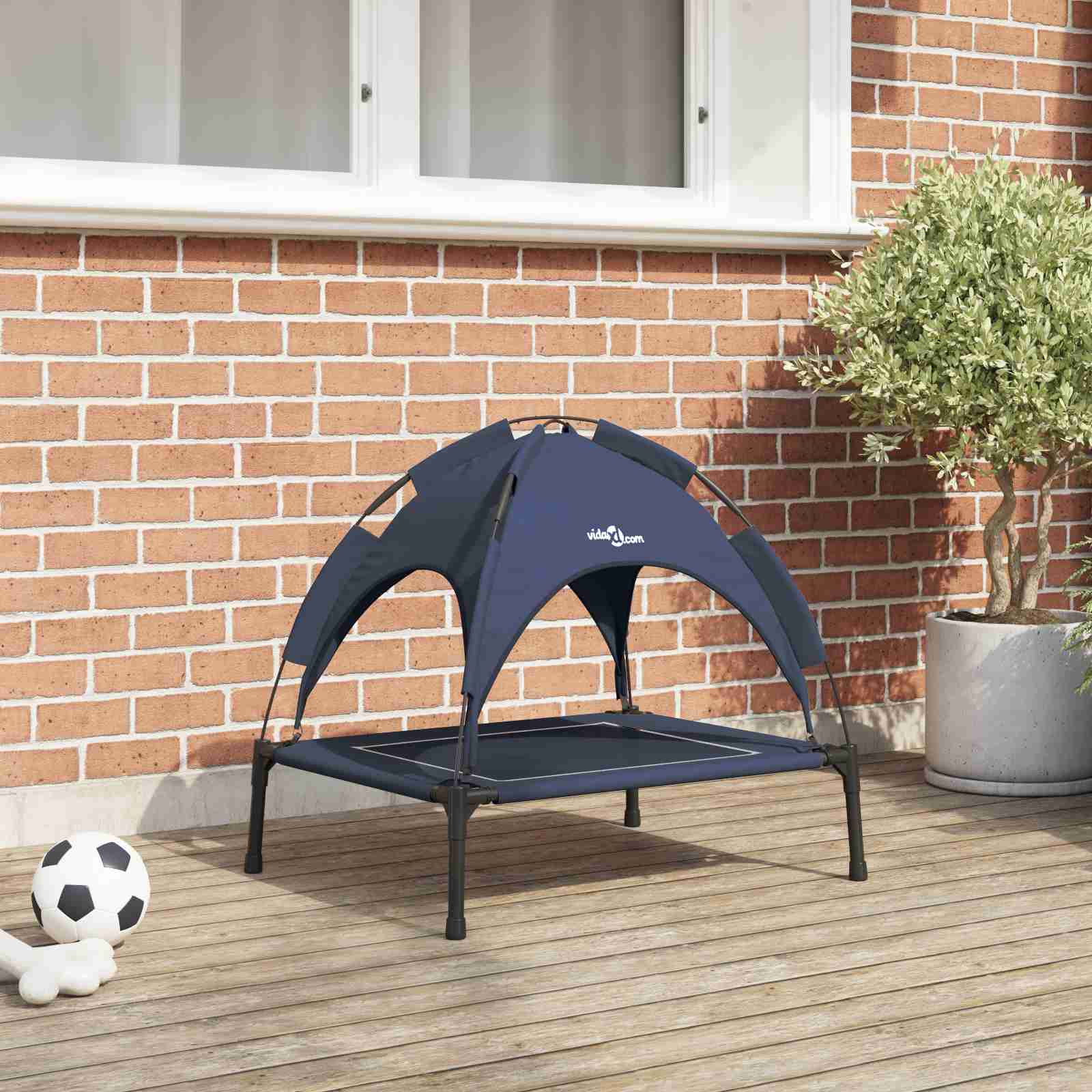 Erhöhtes Hundebett mit abnehmbarem Dach Marineblau Stahl
