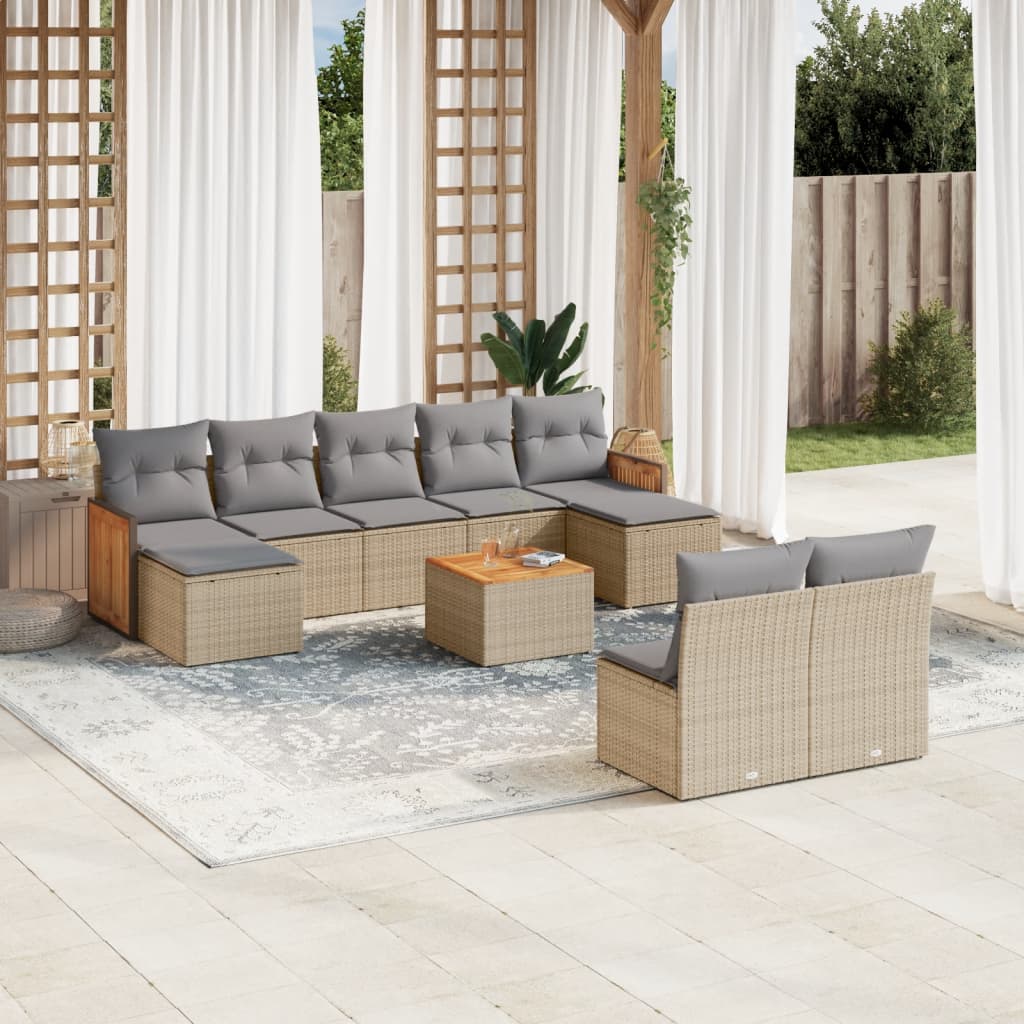 10-tlg. Garten-Sofagarnitur mit Kissen Beige Poly Rattan 10-tlg. Garten-Sofagarnitur mit Kissen Beige Poly Rattan