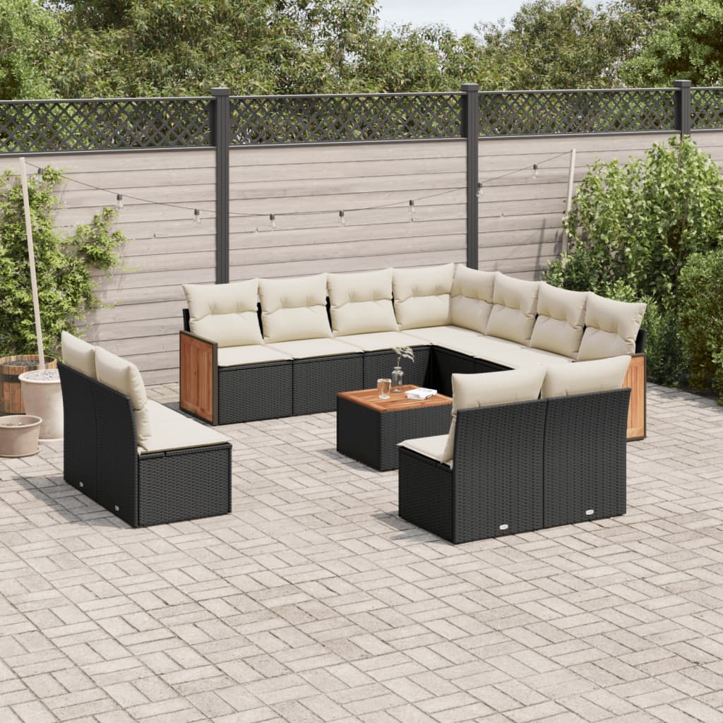 12-tlg. Garten-Sofagarnitur mit Kissen Schwarz Poly Rattan 12-tlg. Garten-Sofagarnitur mit Kissen Schwarz Poly Rattan
