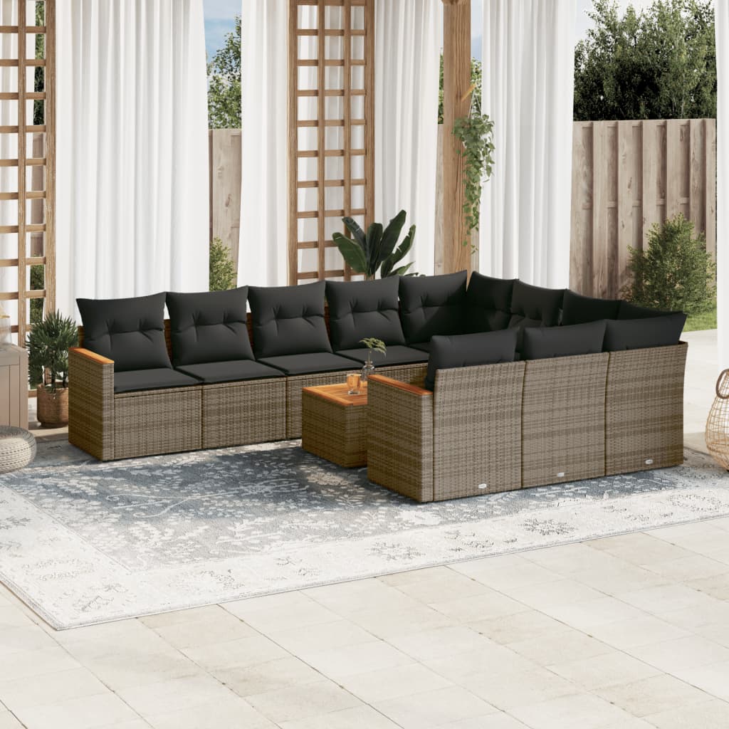 11-tlg. Garten-Sofagarnitur mit Kissen Grau Poly Rattan 11-tlg. Garten-Sofagarnitur mit Kissen Grau Poly Rattan