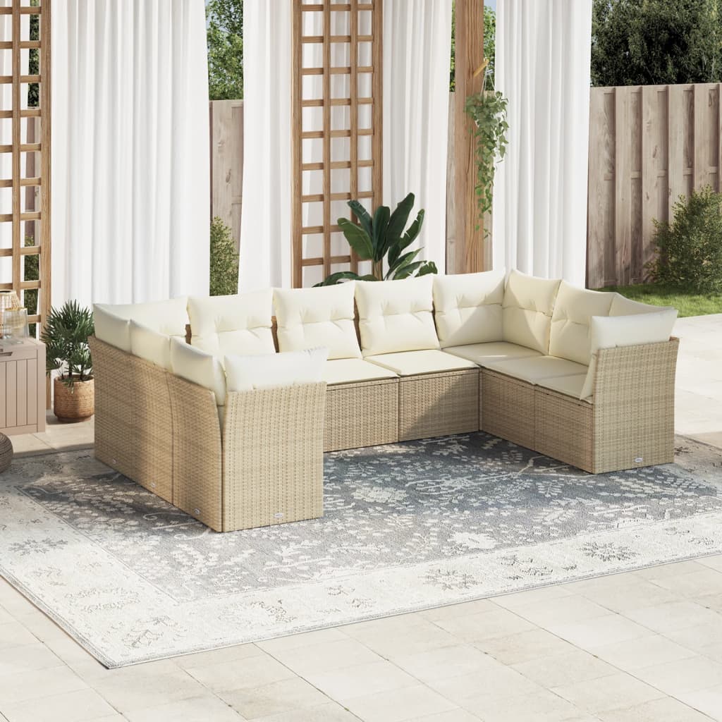 9-tlg. Garten-Sofagarnitur mit Kissen Beige Poly Rattan 9-tlg. Garten-Sofagarnitur mit Kissen Beige Poly Rattan