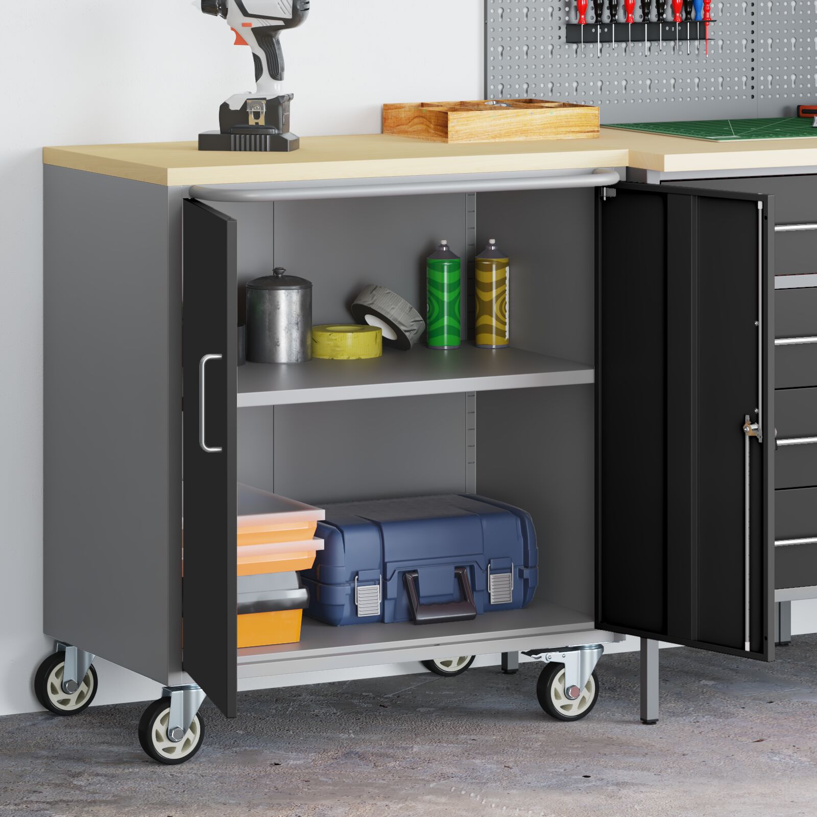 vidaXL Werkzeugschrank mit Rollen und abschließbar Schwarz 75x45x85 cm Stahl vidaXL Werkzeugschrank mit Rollen und abschließbar Schwarz 75x45x85 cm Stahl