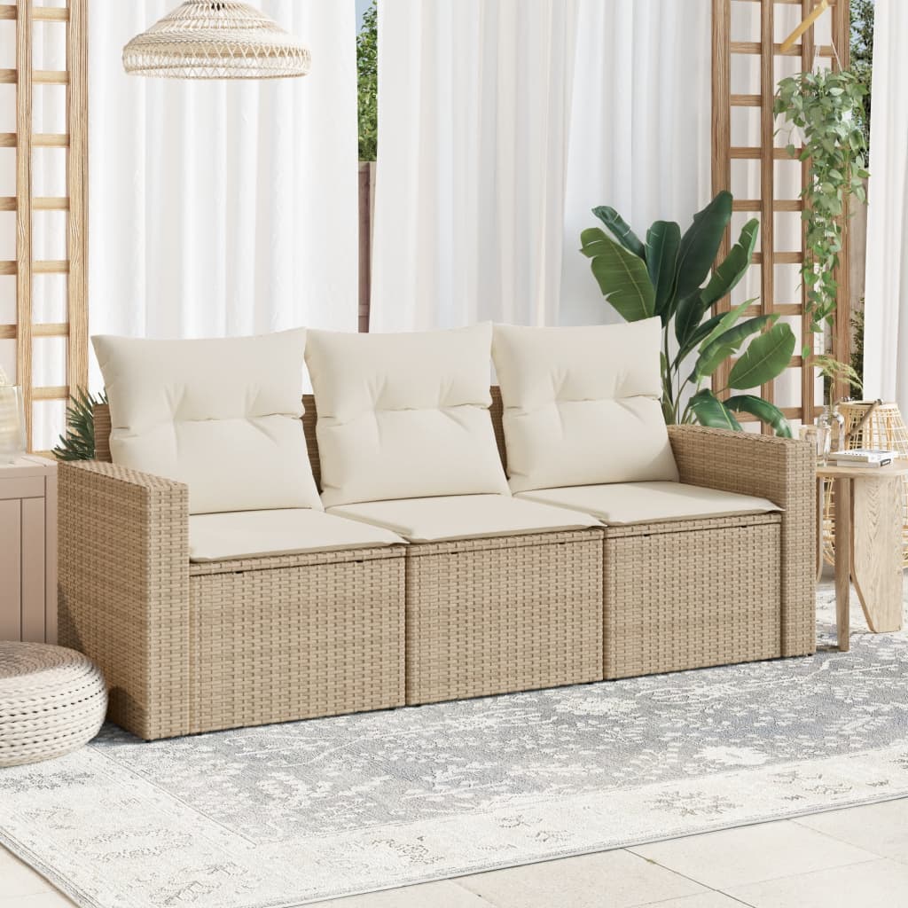 3-tlg. Garten-Sofagarnitur mit Kissen Beige Poly Rattan 3-tlg. Garten-Sofagarnitur mit Kissen Beige Poly Rattan