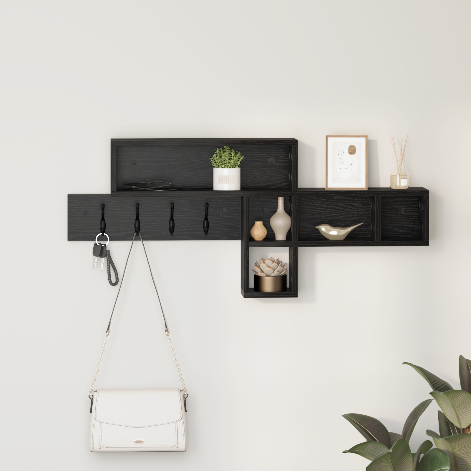 Wandmontierter Kleiderständer Schwarz Eiche 100 x 12 x 43,5 cm Wandmontierter Kleiderständer Schwarz Eiche 100 x 12 x 43,5 cm
