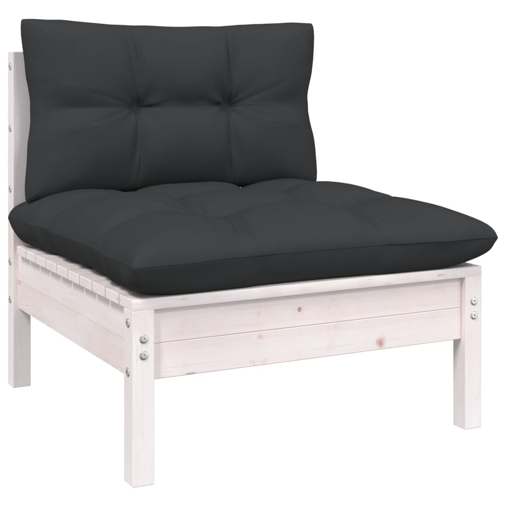 Garten-Mittelsofa mit Kissen Weiß Massivholz Kiefer Garten-Mittelsofa mit Kissen Weiß Massivholz Kiefer