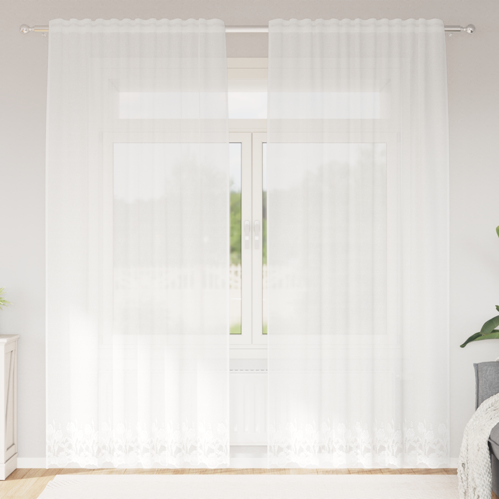 Spitzenvorhang mit Vorhängen Weiß 150 x 220 cm Polyester
