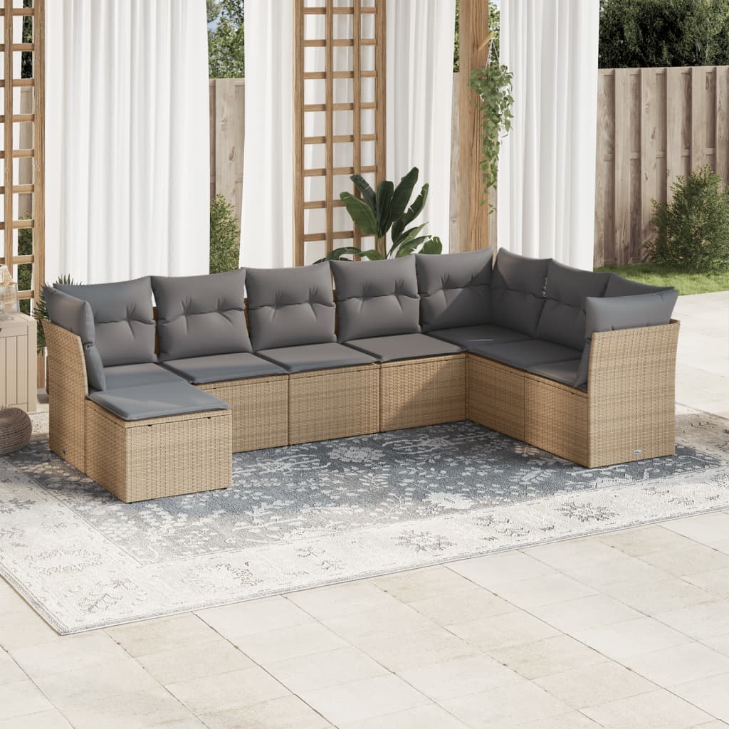 8-tlg. Garten-Sofagarnitur mit Kissen Beige Poly Rattan 8-tlg. Garten-Sofagarnitur mit Kissen Beige Poly Rattan