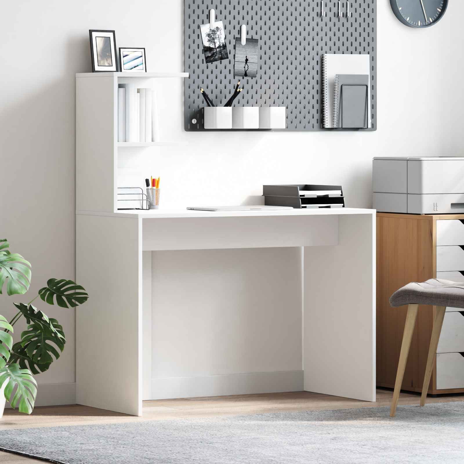 Weißer Schreibtisch Weiß MDF Kompakt Dekorative Intarsien Weißer Schreibtisch Weiß MDF Kompakt Dekorative Intarsien