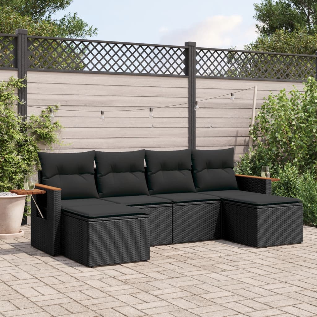 6-tlg. Garten-Sofagarnitur mit Kissen Schwarz Poly Rattan 6-tlg. Garten-Sofagarnitur mit Kissen Schwarz Poly Rattan